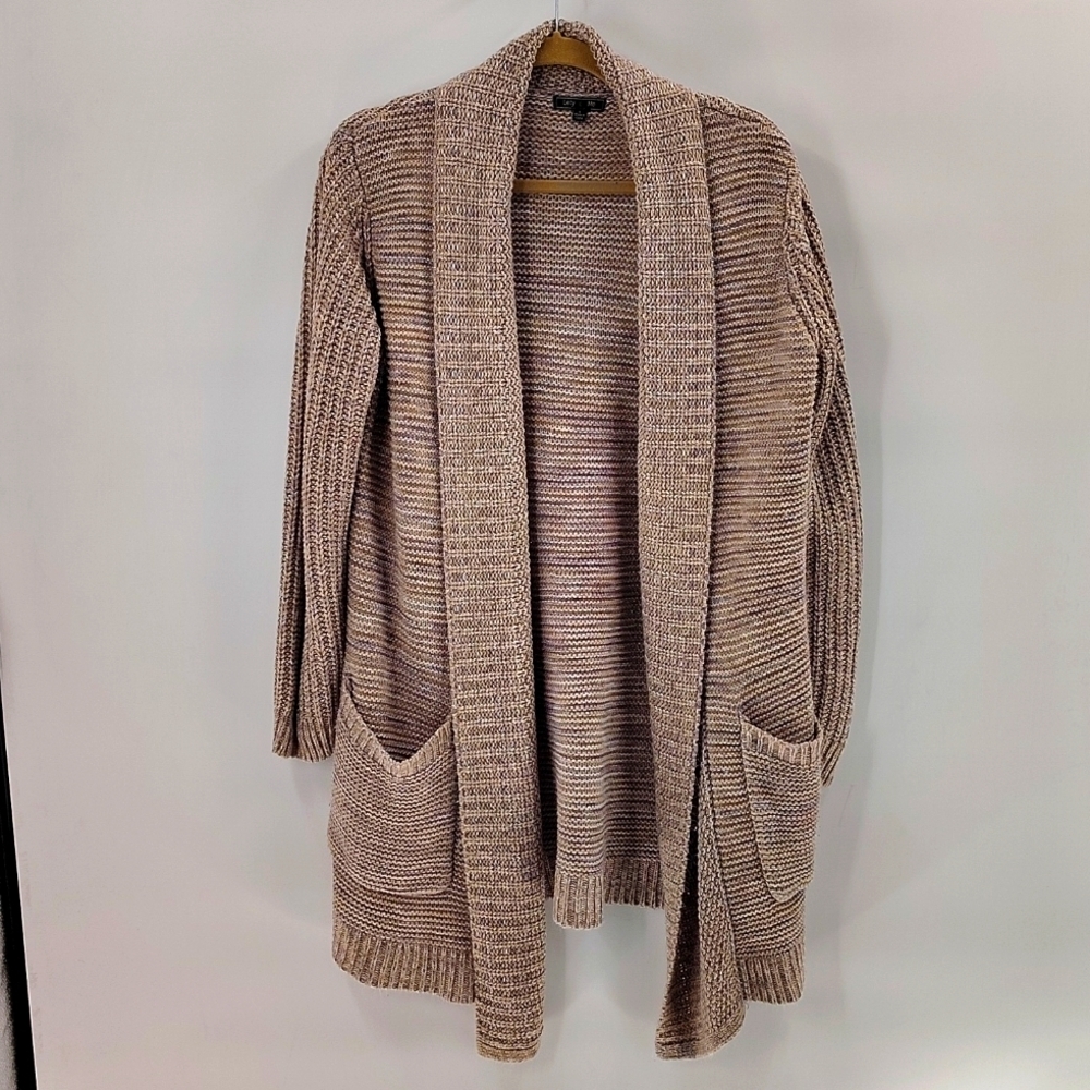 Lety & Me Open Cardigan Sweater Size Large Chunky Textile Long Sleeve Pockets